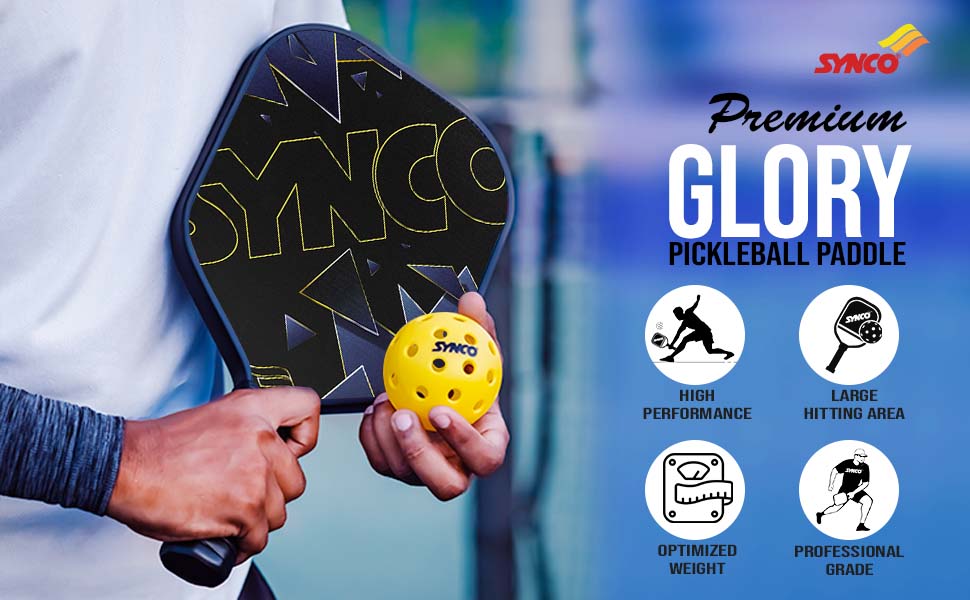 Carbon Fibre Pickleball Paddle 16mm, plus Two Performance Pickleballs 16mm, supplied in a Carry Bag - Glory Black