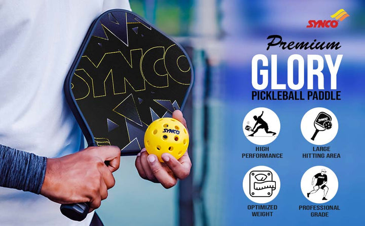 Carbon Fibre Pickleball Paddle 16mm, plus Two Performance Pickleballs 16mm, supplied in a Carry Bag - Glory Black