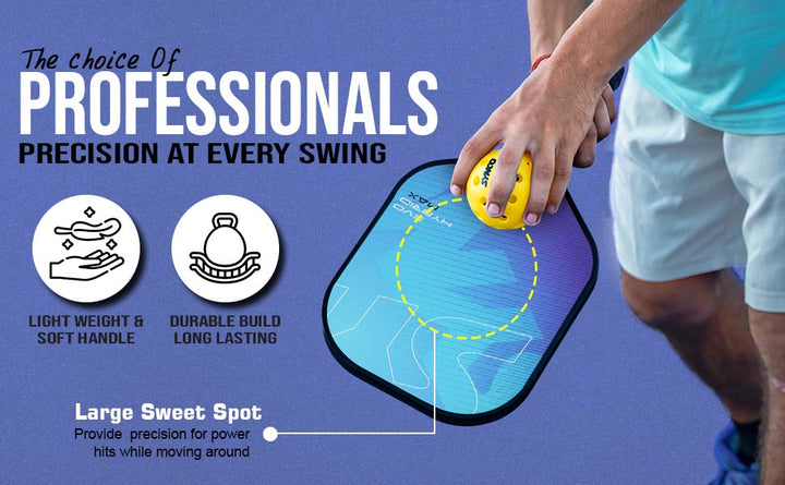 Fibreglass Pickleball Paddle 16mm, plus Two Performance Pickleballs, supplied in a Carry Bag -  Hybrid Max Blue