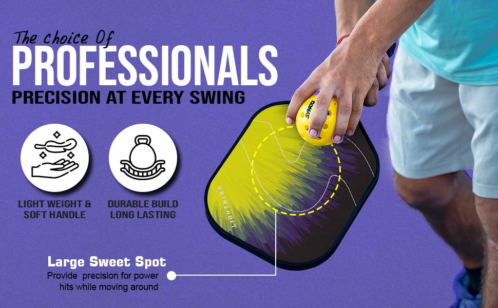 Fibre Glass Pickleball Paddle 12mm, plus Two Performance Pickleballs, supplied in a Carry Bag - Lightening Yellow