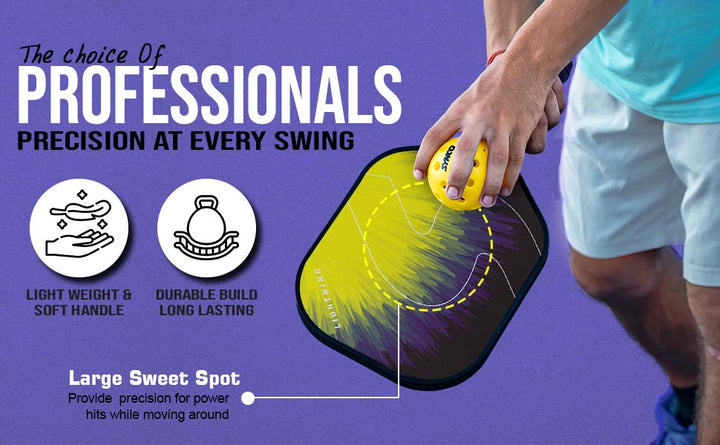 Fibre Glass Pickleball Paddle 12mm, plus Two Performance Pickleballs, supplied in a Carry Bag - Lightening Yellow