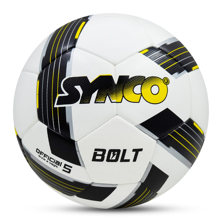 Synco Bolt Thermobonded Football | PU 32 Panel Textured Surface Professional Match Ball | Suitable for Soft & Wet Ground, Hard Ground with Grass & Artificial Turf | Water Resistant Football | Size-5