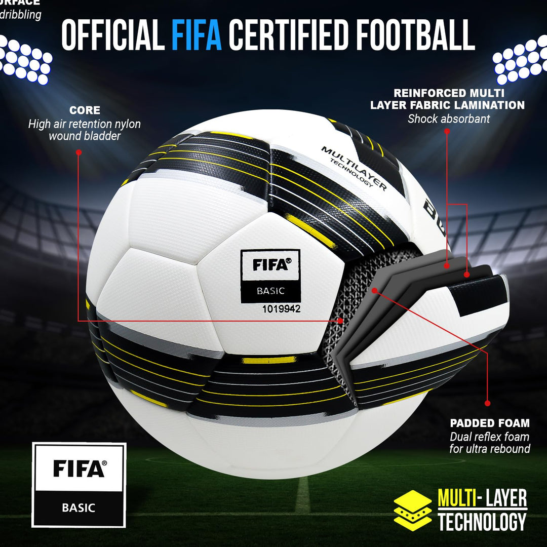 Synco Bolt Thermobonded Football | PU 32 Panel Textured Surface Professional Match Ball | Suitable for Soft & Wet Ground, Hard Ground with Grass & Artificial Turf | Water Resistant Football | Size-5