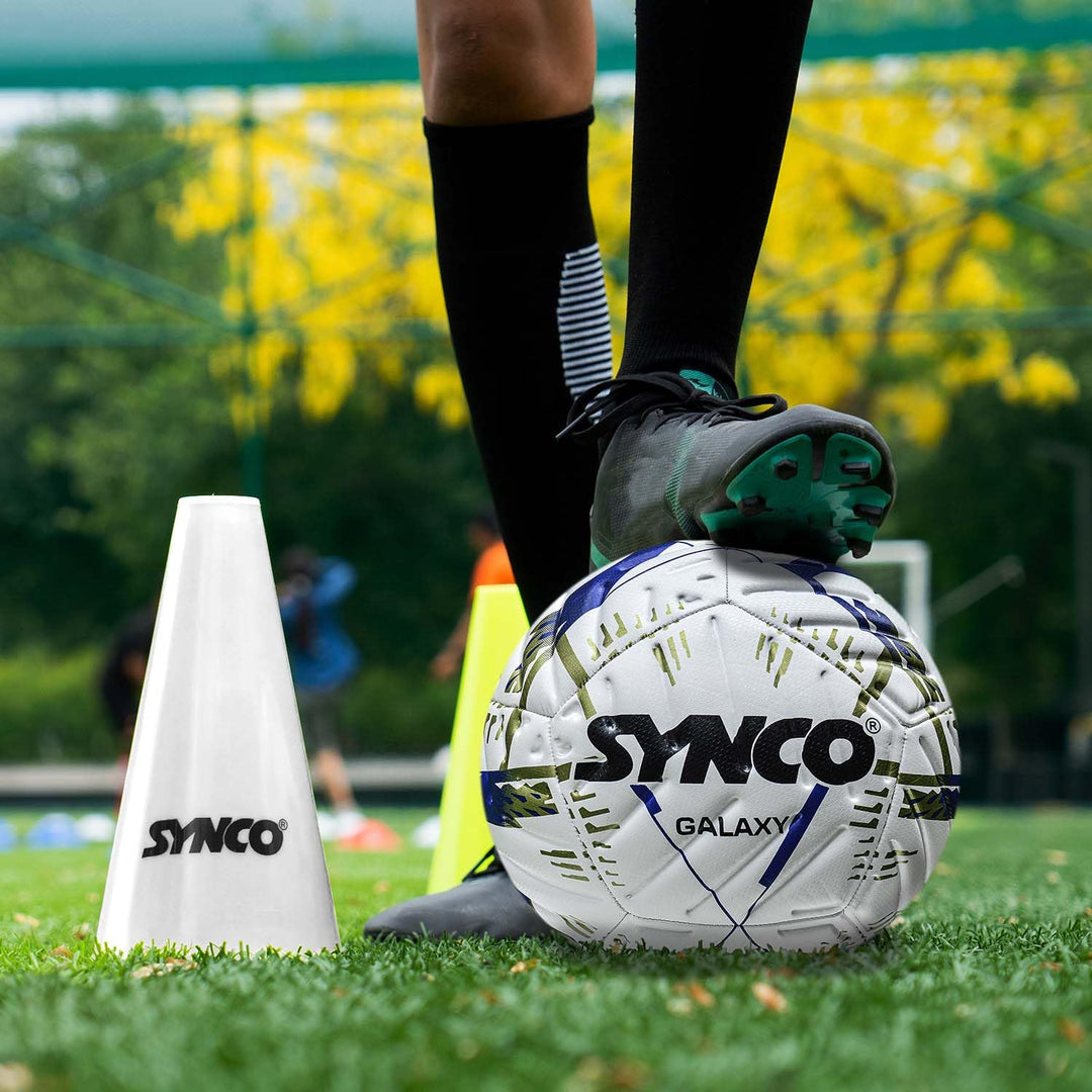 Synco Galaxy Embossed Football 12 Panel Thermo Fusion Football Match Ball | Machine Stitched For Hard Ground| Professional Ball For Training And Matches| Size 5
