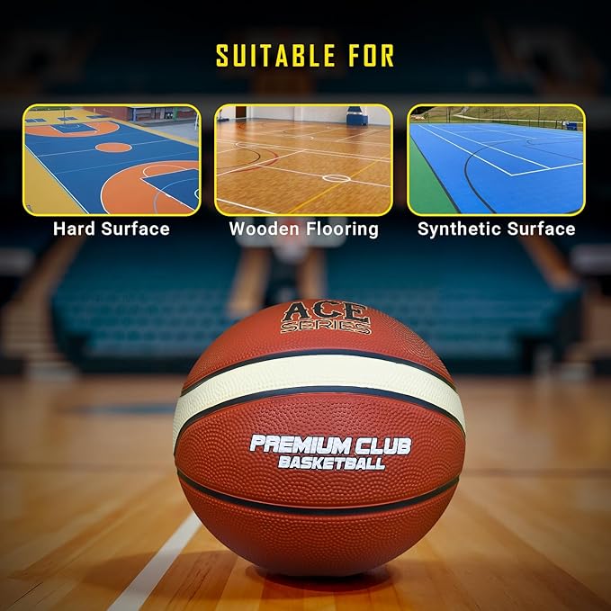 Synco Ace Basketball Ball 14 Panel Rubber Moulded Professional Club Basketball For Competitions & Matches For Men Size 7 (Red/Cream)