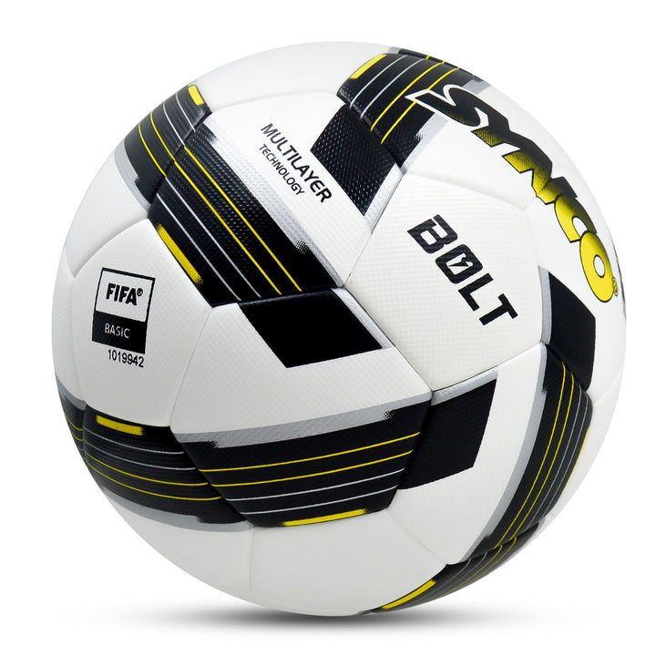 Synco Bolt Thermobonded Football | PU 32 Panel Textured Surface Professional Match Ball | Suitable for Soft & Wet Ground, Hard Ground with Grass & Artificial Turf | Water Resistant Football | Size-5