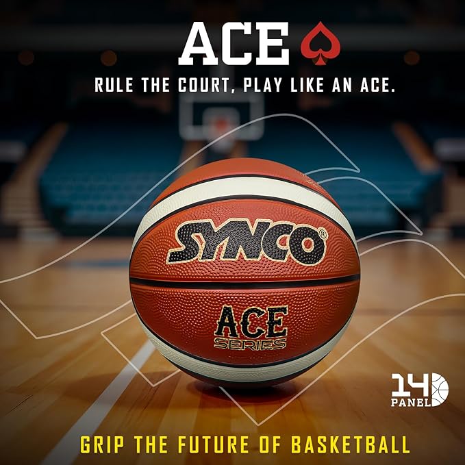 Synco Ace Basketball Ball 14 Panel Rubber Moulded Professional Club Basketball For Competitions & Matches For Men Size 7 (Red/Cream)