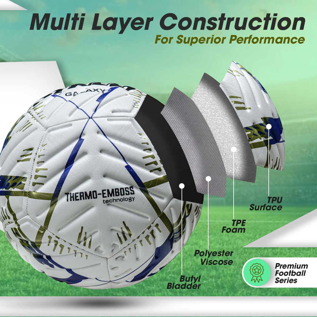 Synco Galaxy Embossed Football 12 Panel Thermo Fusion Football Match Ball | Machine Stitched For Hard Ground| Professional Ball For Training And Matches| Size 5