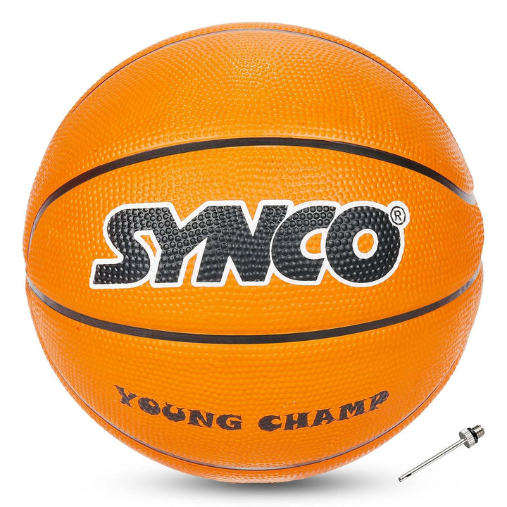 Synco Young Champ Basketball Size-3 | Junior Size for Children and Kids | Soft Rubberised Ball | for Children Age 4-8 Years (Orange)