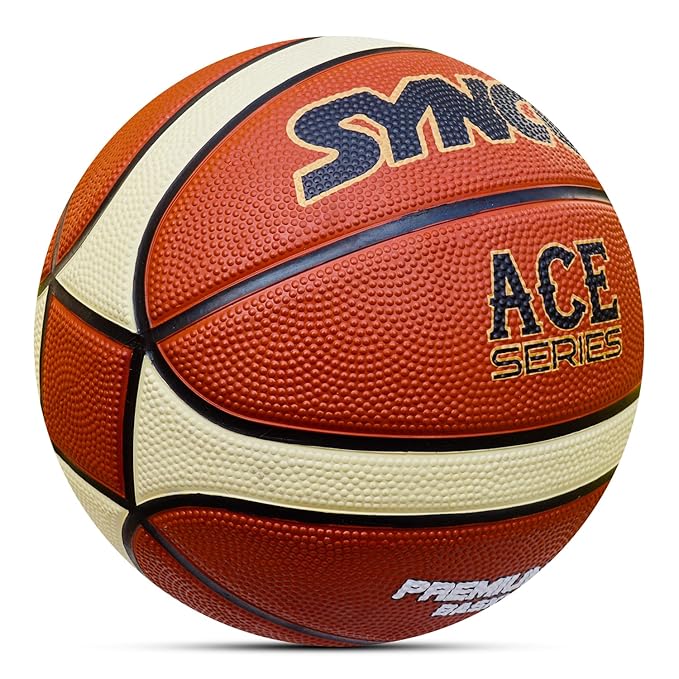 Synco Ace Basketball Ball 14 Panel Rubber Moulded Professional Club Basketball For Competitions & Matches For Men Size 7 (Red/Cream)