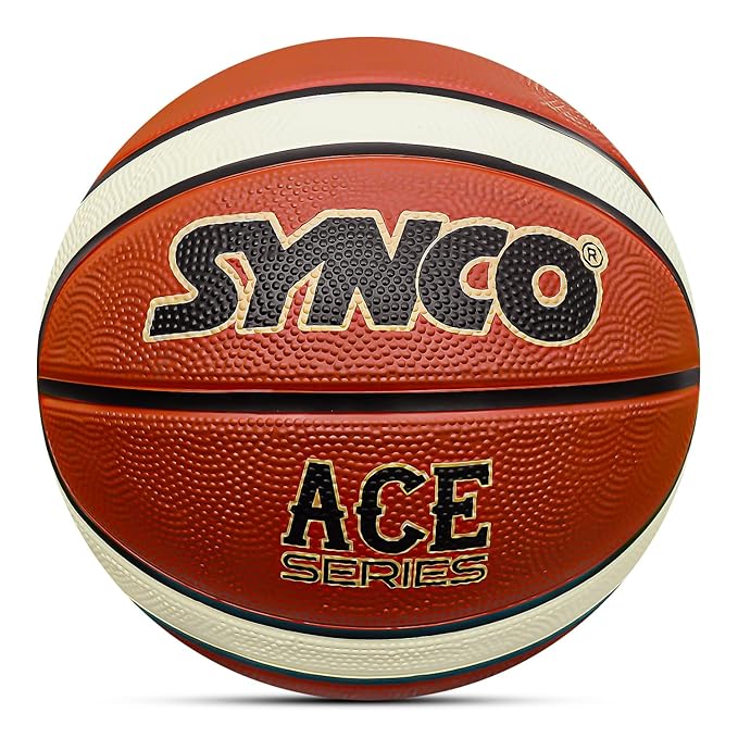Synco Ace Basketball Ball 14 Panel Rubber Moulded Professional Club Basketball For Competitions & Matches For Men Size 7 (Red/Cream)