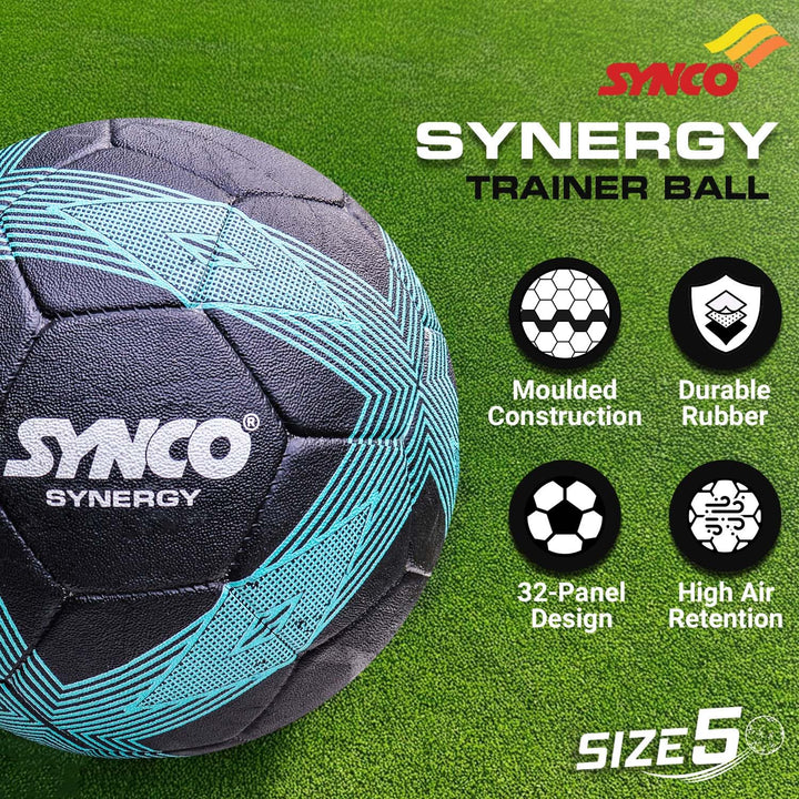 Synco Synergy Football | Rubberized Moulded | Suitable for Hard Ground Without Grass | Training Ball | Soccer Ball | for Men/Women | Football Size - 5 (Black)