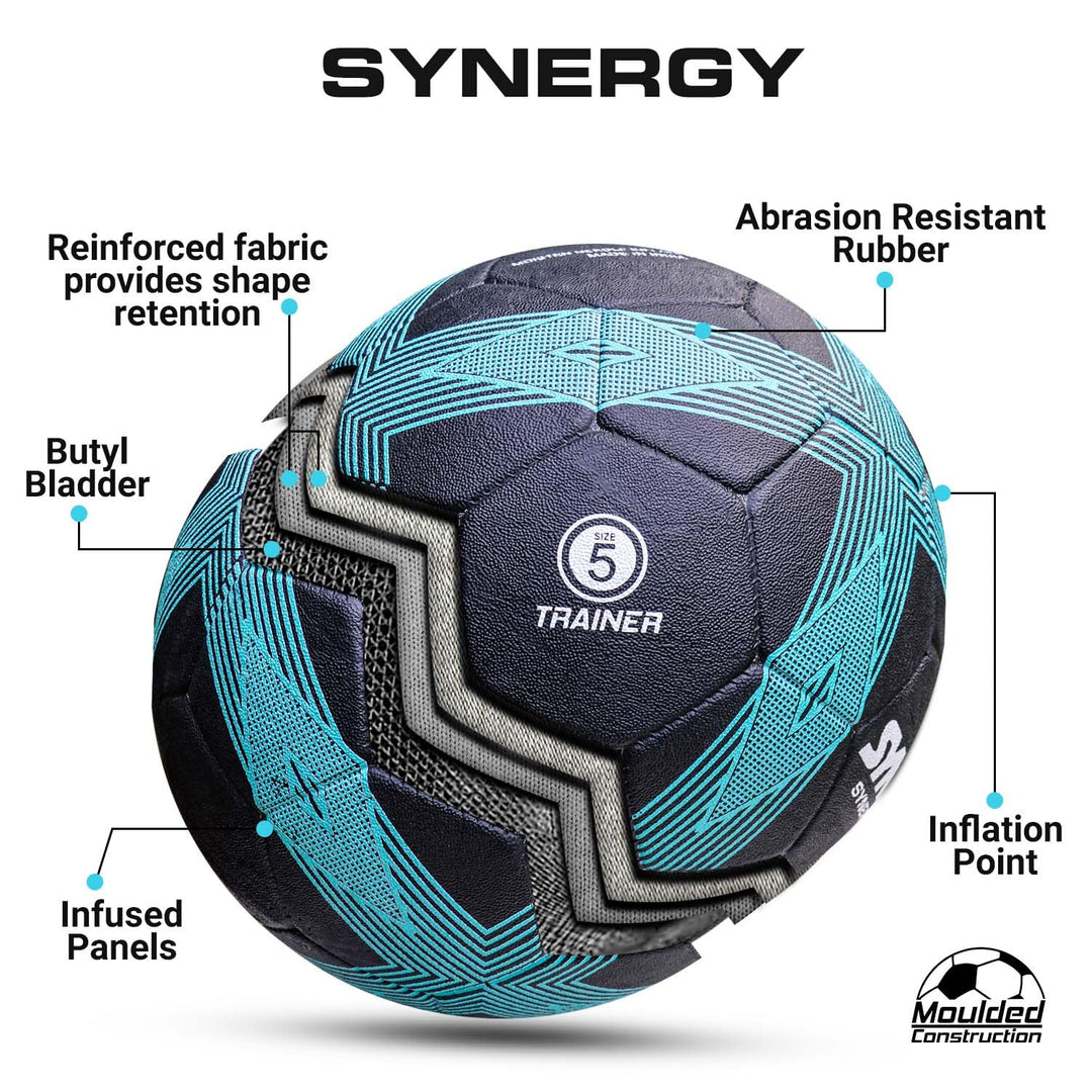 Synco Synergy Football | Rubberized Moulded | Suitable for Hard Ground Without Grass | Training Ball | Soccer Ball | for Men/Women | Football Size - 5 (Black)