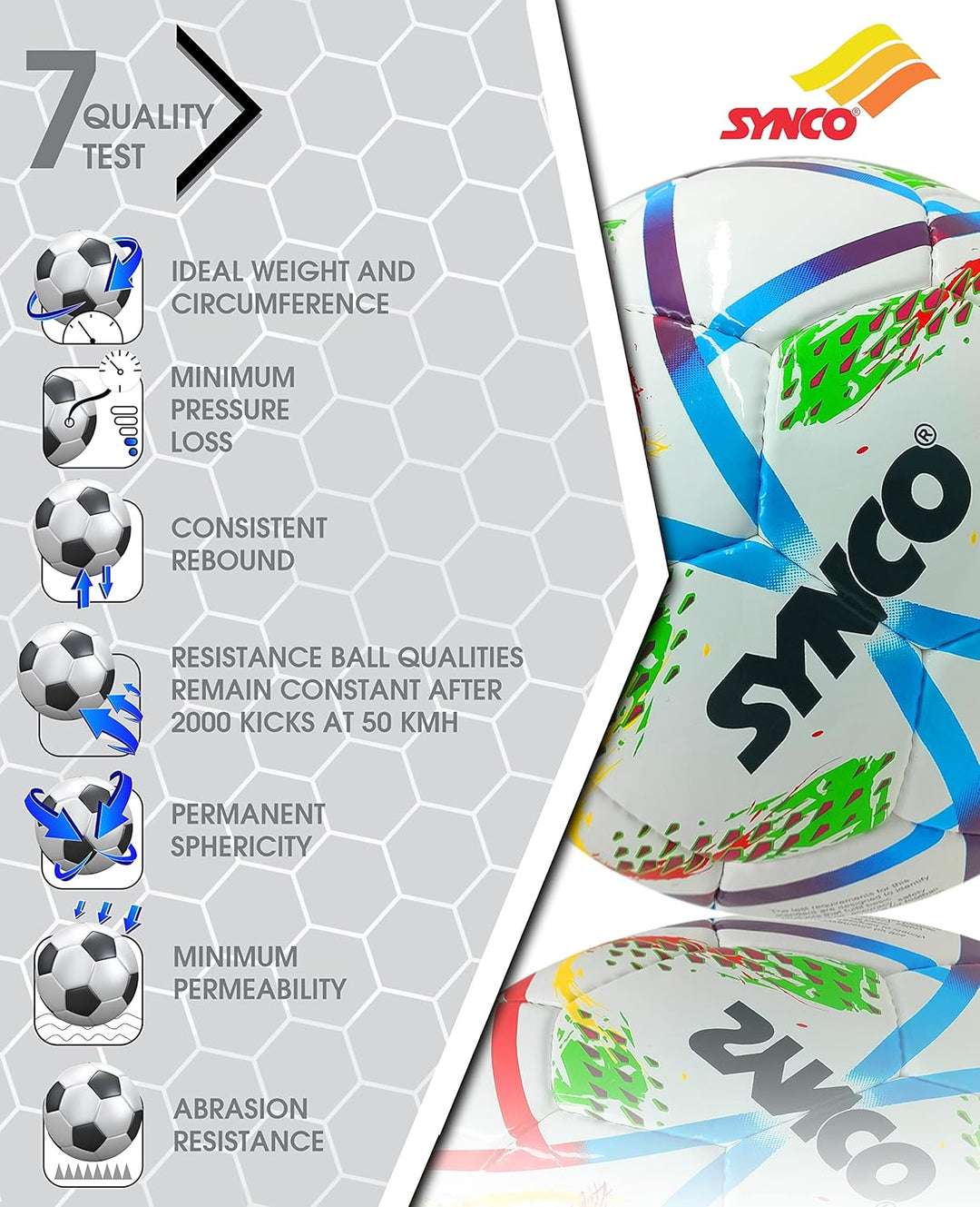 Synco FIFA Approved Football 32 Panel Hand Stitched | 5 Layer Laminated | Size 5
