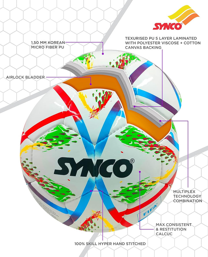 Synco FIFA Approved Football 32 Panel Hand Stitched | 5 Layer Laminated | Size 5