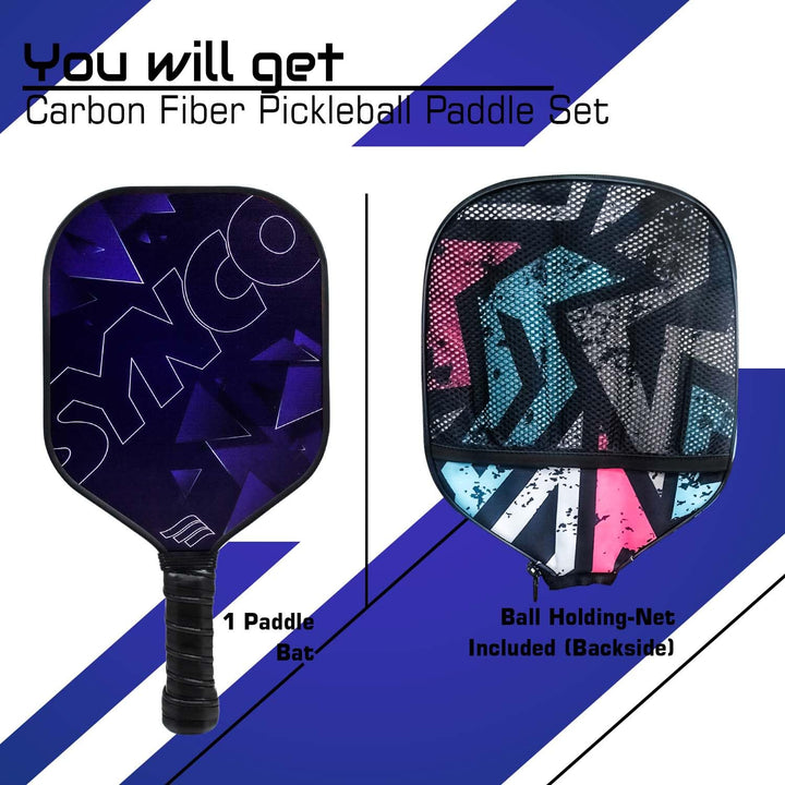 Carbon Fibre Pickleball Paddle 16mm, plus Two Performance Pickleballs, supplied in a Carry Bag - Glory Royal Blue