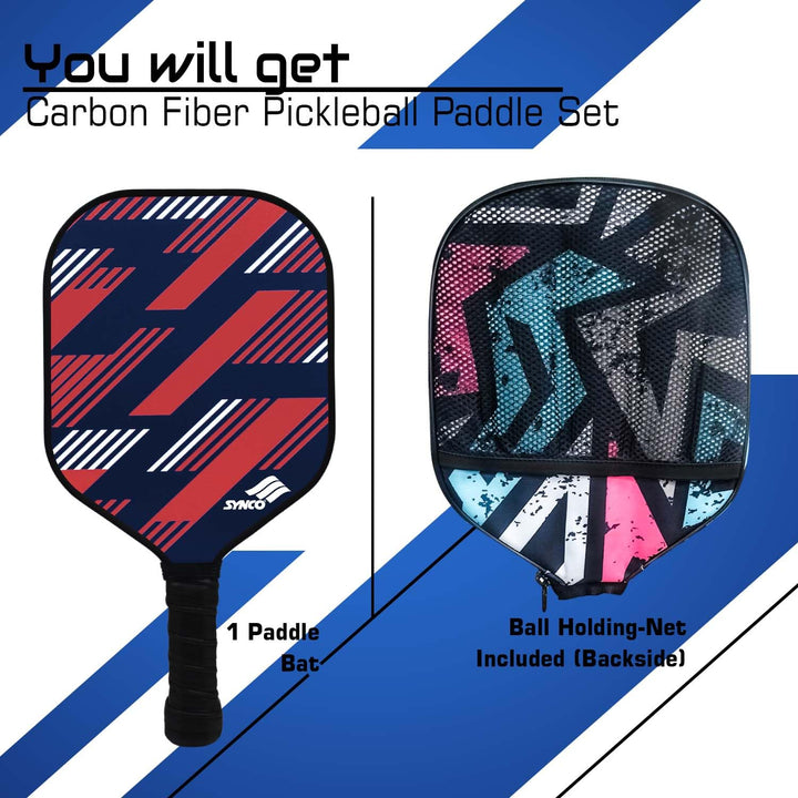 Carbon Fibre Pickleball Paddle 16mm, plus Two Performance Pickleballs, supplied in a Carry Bag - Slash Red
