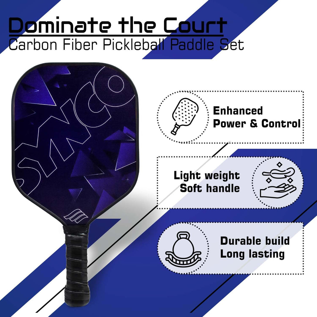 Carbon Fibre Pickleball Paddle 16mm, plus Two Performance Pickleballs, supplied in a Carry Bag - Glory Royal Blue