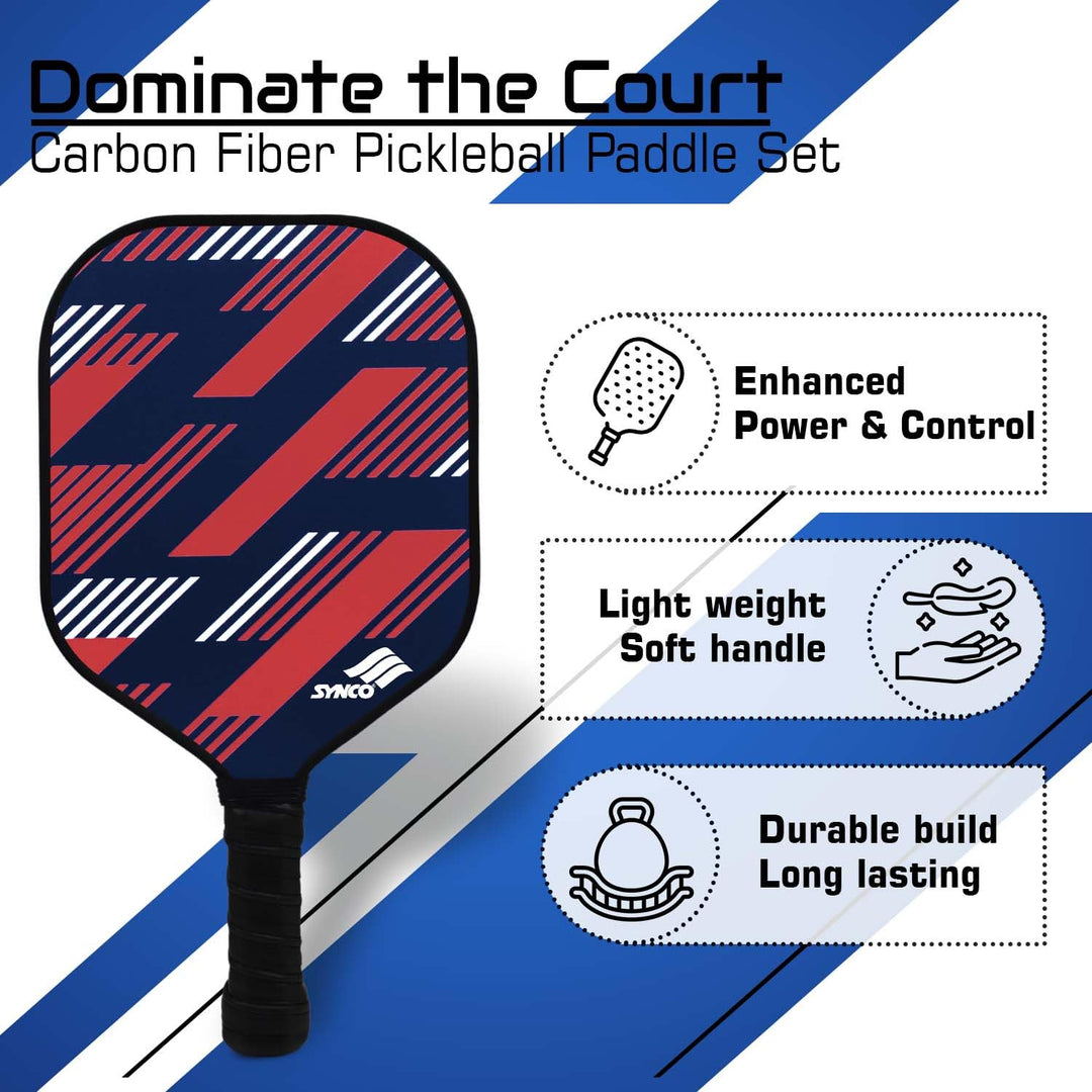 Carbon Fibre Pickleball Paddle 16mm, plus Two Performance Pickleballs, supplied in a Carry Bag - Slash Red