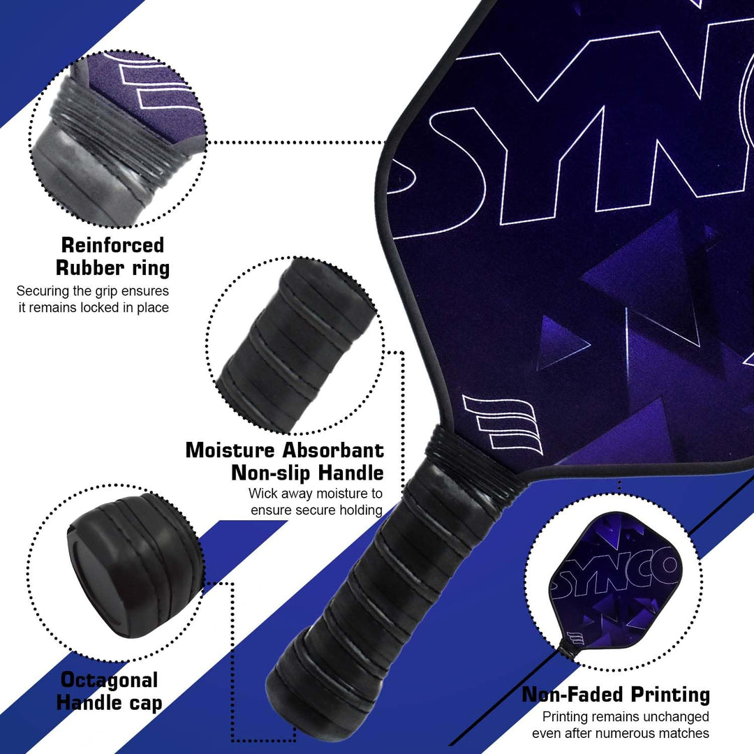 Carbon Fibre Pickleball Paddle 16mm, plus Two Performance Pickleballs, supplied in a Carry Bag - Glory Royal Blue