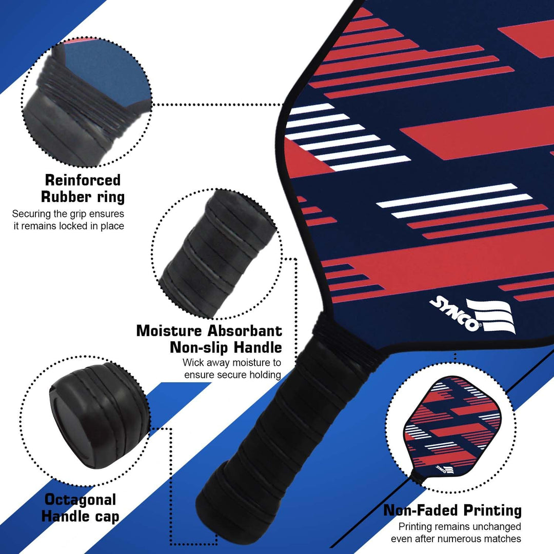 Carbon Fibre Pickleball Paddle 16mm, plus Two Performance Pickleballs, supplied in a Carry Bag - Slash Red