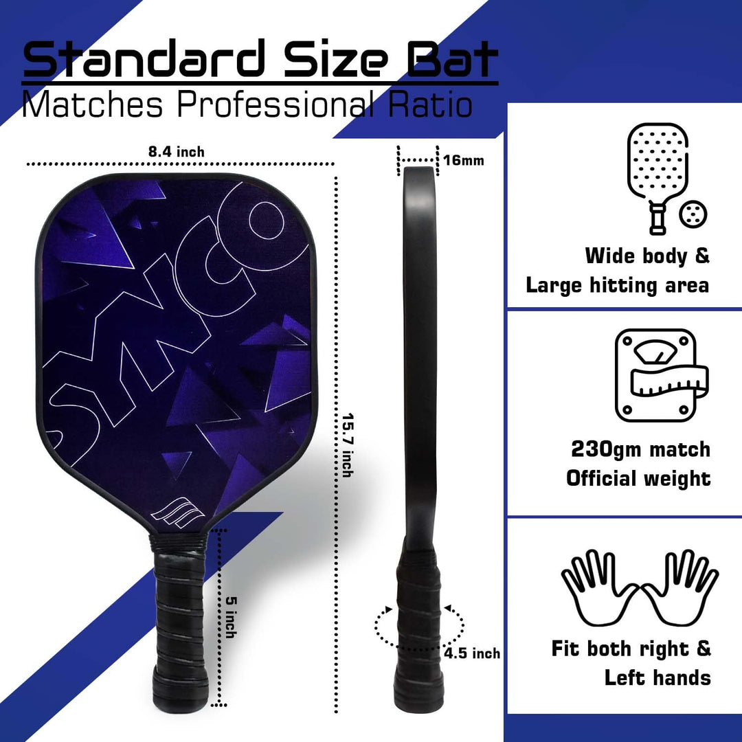 Carbon Fibre Pickleball Paddle 16mm, plus Two Performance Pickleballs, supplied in a Carry Bag - Glory Royal Blue
