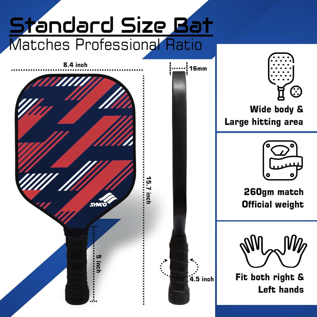 Carbon Fibre Pickleball Paddle 16mm, plus Two Performance Pickleballs, supplied in a Carry Bag - Slash Red