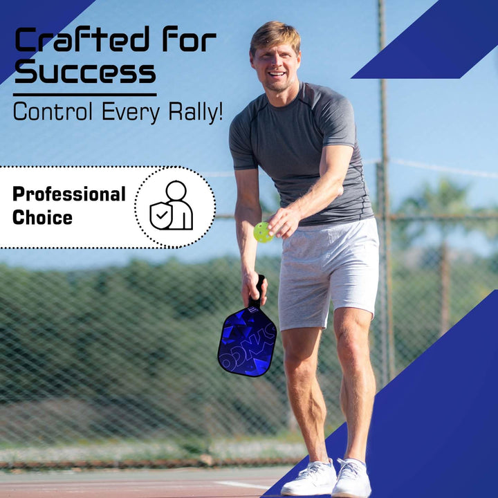 Carbon Fibre Pickleball Paddle 16mm, plus Two Performance Pickleballs, supplied in a Carry Bag - Glory Royal Blue