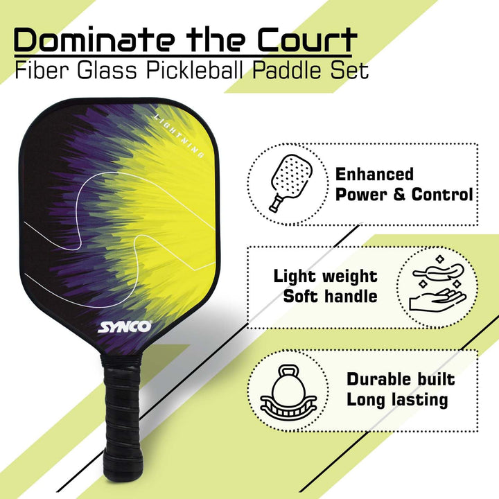 Fibre Glass Pickleball Paddle 12mm, plus Two Performance Pickleballs, supplied in a Carry Bag - Lightening Yellow