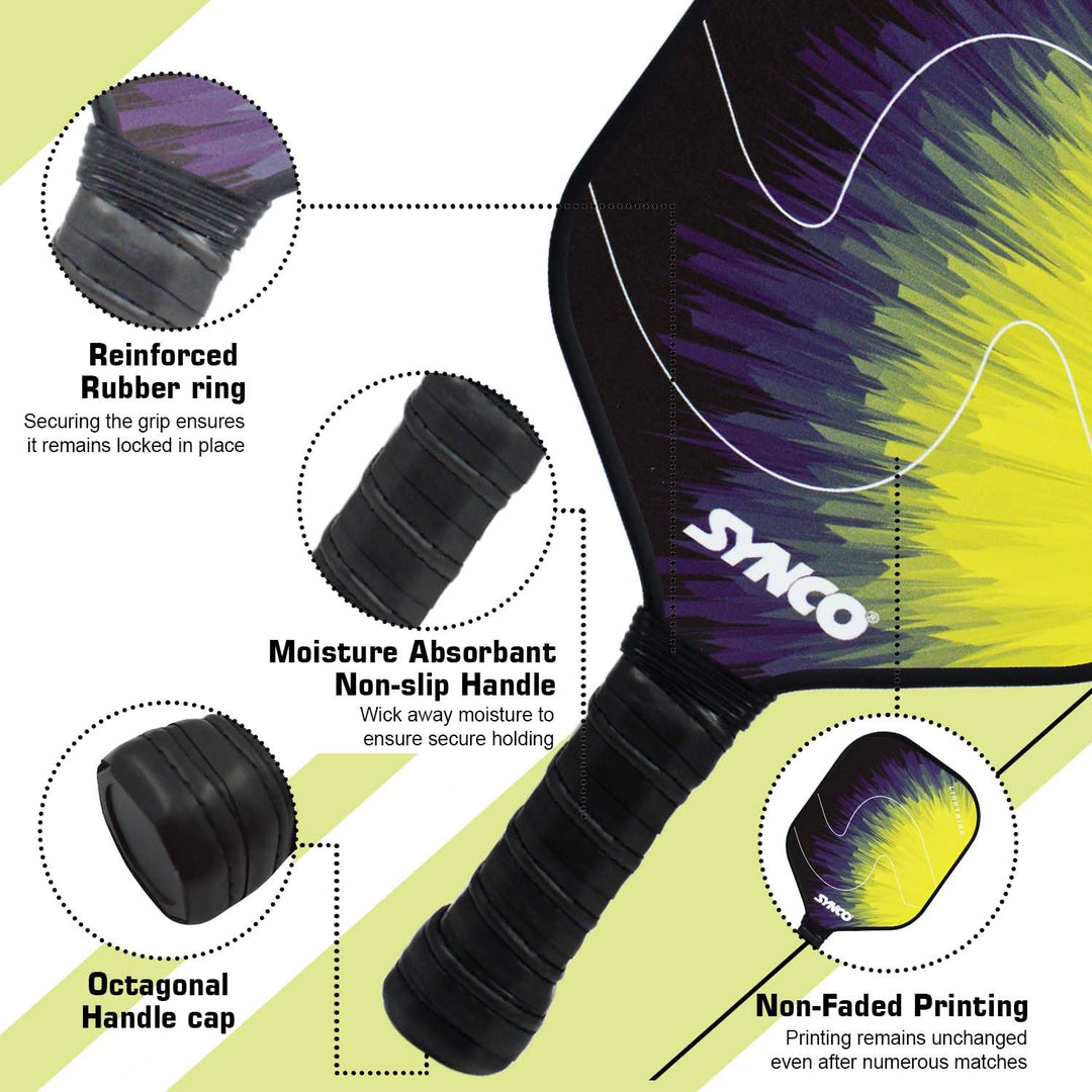Fibre Glass Pickleball Paddle 12mm, plus Two Performance Pickleballs, supplied in a Carry Bag - Lightening Yellow