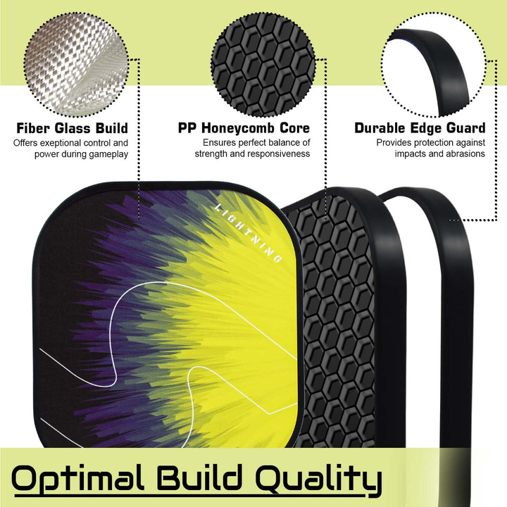 Fibre Glass Pickleball Paddle 12mm, plus Two Performance Pickleballs, supplied in a Carry Bag - Lightening Yellow