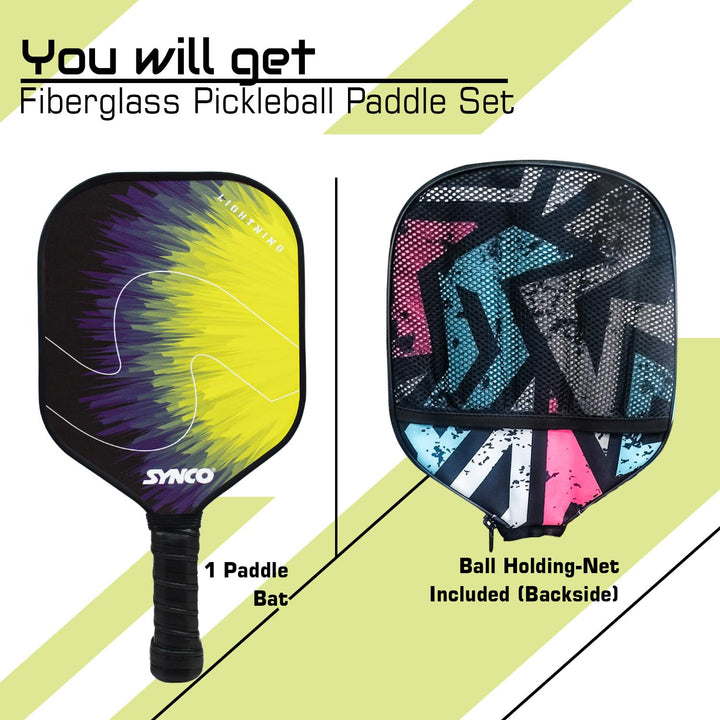 Fibre Glass Pickleball Paddle 12mm, plus Two Performance Pickleballs, supplied in a Carry Bag - Lightening Yellow