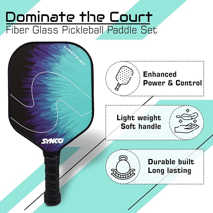 Fibreglass Pickleball Paddle 12mm, plus Two Performance Pickleballs, supplied in a Carry Bag - Lightening Blue