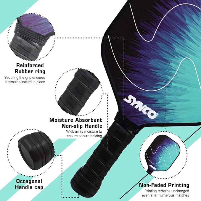 Fibreglass Pickleball Paddle 12mm, plus Two Performance Pickleballs, supplied in a Carry Bag - Lightening Blue