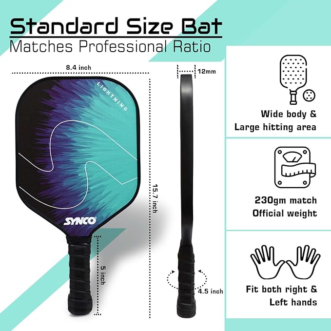 Fibreglass Pickleball Paddle 12mm, plus Two Performance Pickleballs, supplied in a Carry Bag - Lightening Blue