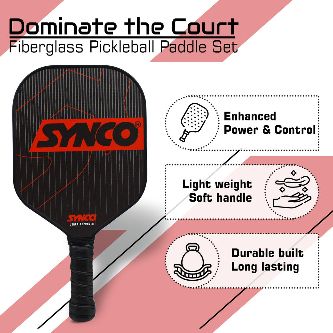Fibreglass Pickleball Paddle 16mm, plus Two Performance Pickleballs, supplied in a Carry Bag - Carbonium Red