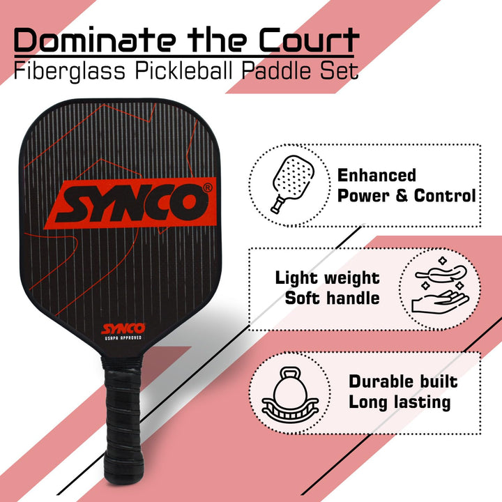 Fibreglass Pickleball Paddle 16mm, plus Two Performance Pickleballs, supplied in a Carry Bag - Carbonium Red