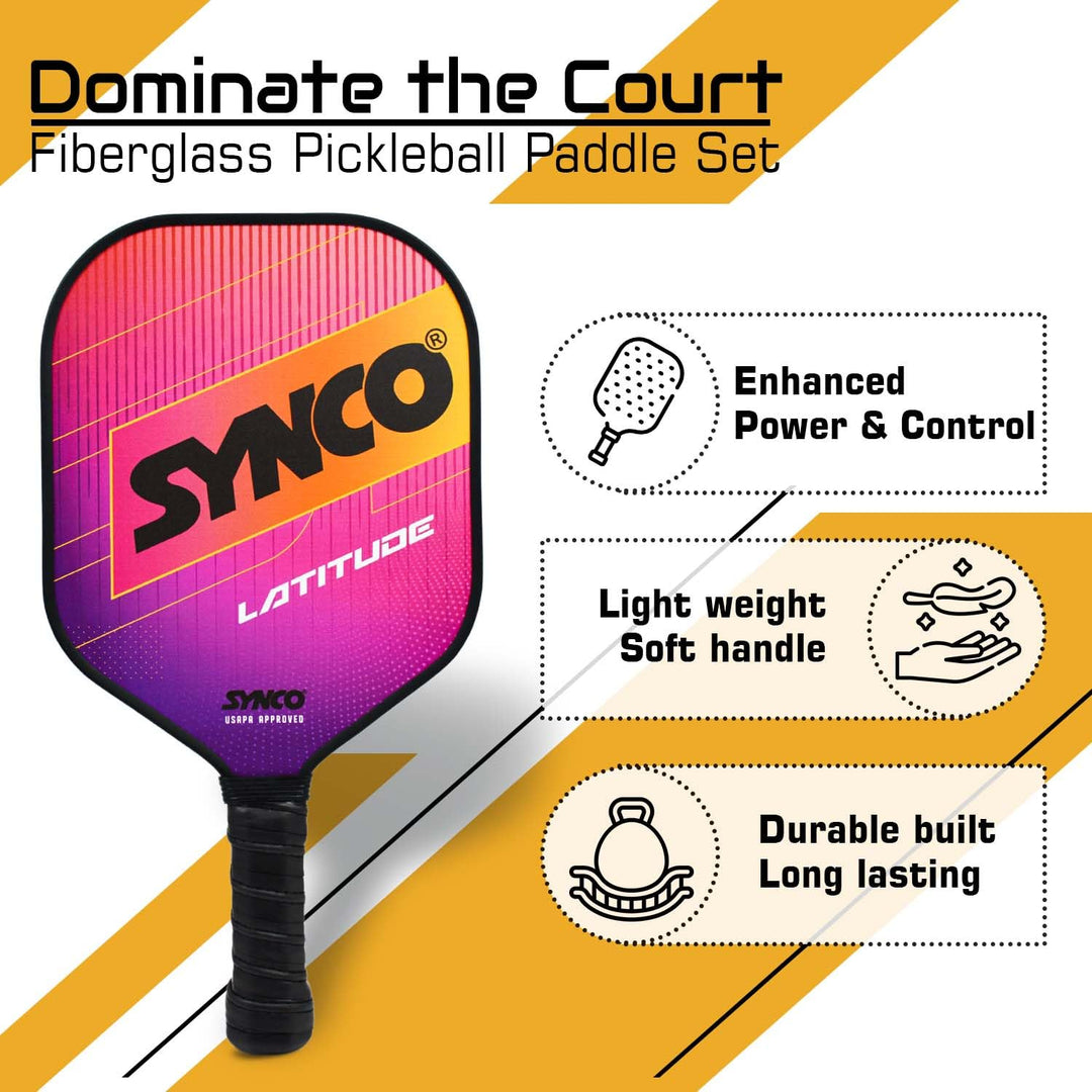 Fibreglass Pickleball Paddle 16mm, plus Two Performance Pickleballs, supplied in a Carry Bag - Latitude Pink