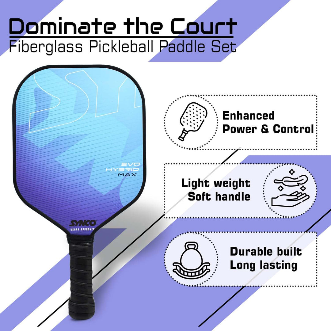 Fibreglass Pickleball Paddle 16mm, plus Two Performance Pickleballs, supplied in a Carry Bag -  Hybrid Max Blue