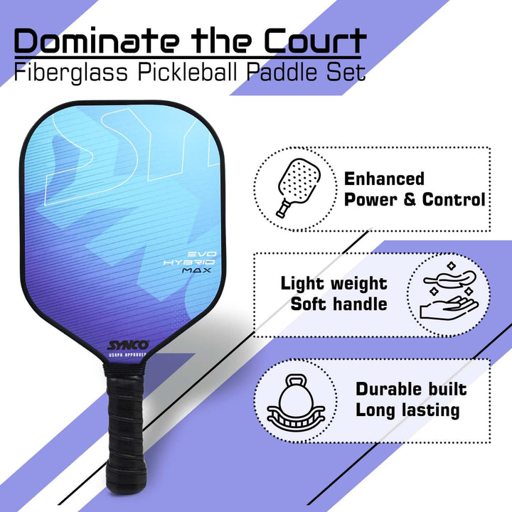 Fibreglass Pickleball Paddle 16mm, plus Two Performance Pickleballs, supplied in a Carry Bag -  Hybrid Max Blue