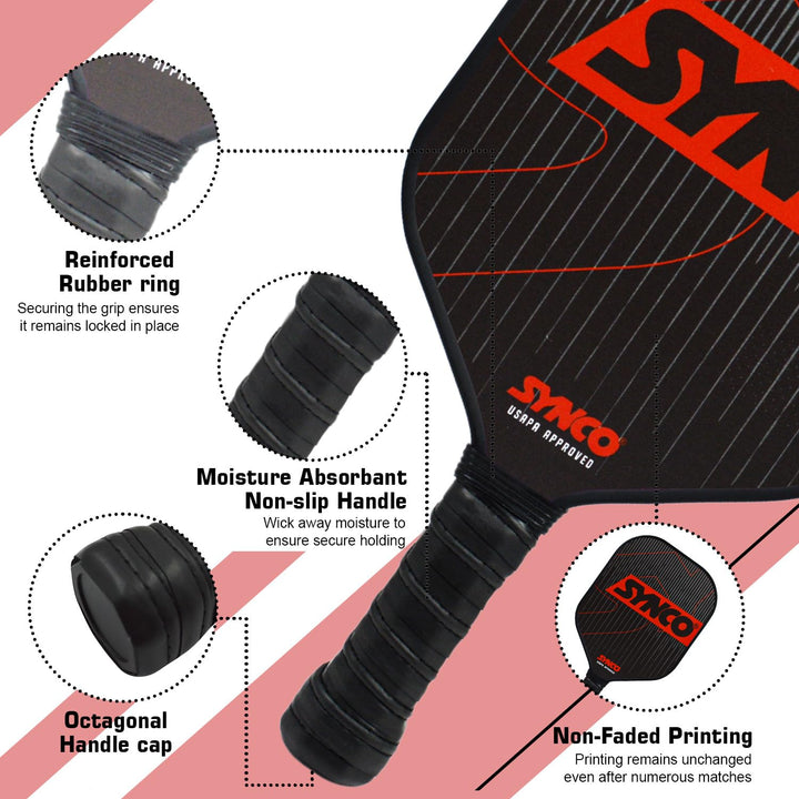 Fibreglass Pickleball Paddle 16mm, plus Two Performance Pickleballs, supplied in a Carry Bag - Carbonium Red
