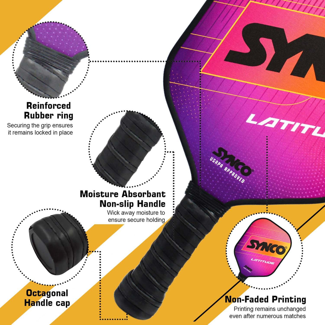 Fibreglass Pickleball Paddle 16mm, plus Two Performance Pickleballs, supplied in a Carry Bag - Latitude Pink