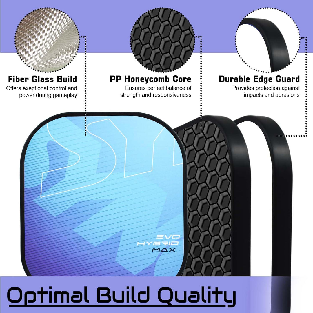 Fibreglass Pickleball Paddle 16mm, plus Two Performance Pickleballs, supplied in a Carry Bag -  Hybrid Max Blue