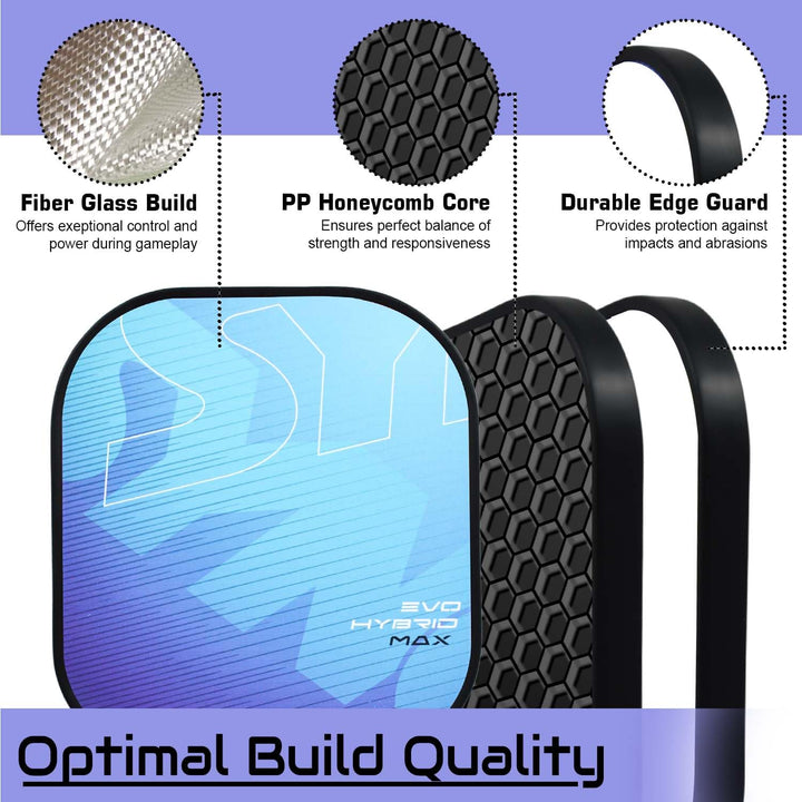Fibreglass Pickleball Paddle 16mm, plus Two Performance Pickleballs, supplied in a Carry Bag -  Hybrid Max Blue