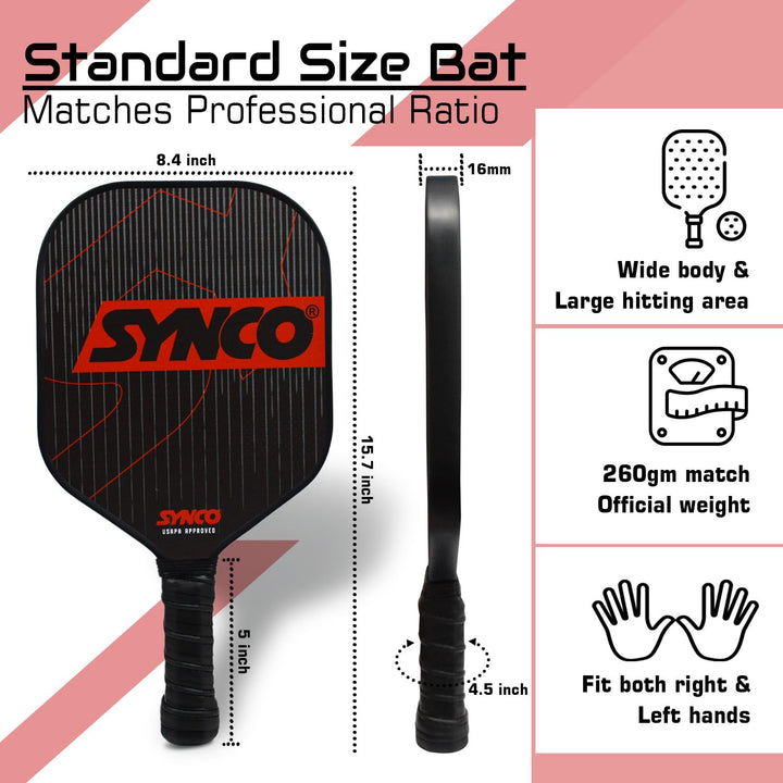 Fibreglass Pickleball Paddle 16mm, plus Two Performance Pickleballs, supplied in a Carry Bag - Carbonium Red