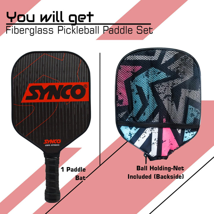Fibreglass Pickleball Paddle 16mm, plus Two Performance Pickleballs, supplied in a Carry Bag - Carbonium Red