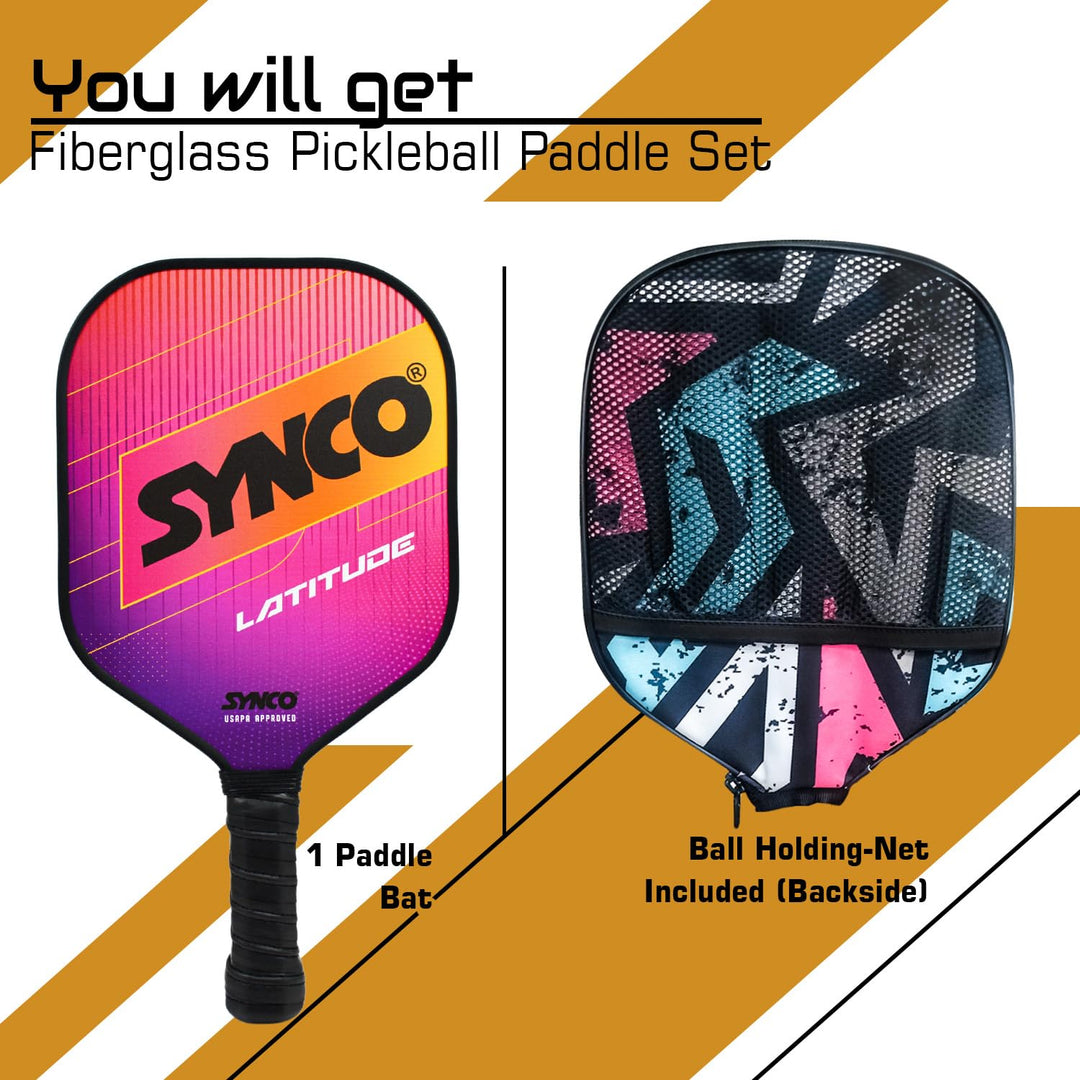 Fibreglass Pickleball Paddle 16mm, plus Two Performance Pickleballs, supplied in a Carry Bag - Latitude Pink