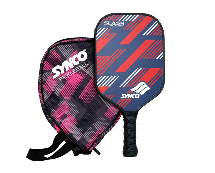 Carbon Fibre Pickleball Paddle 16mm, plus Two Performance Pickleballs, supplied in a Carry Bag - Slash Red