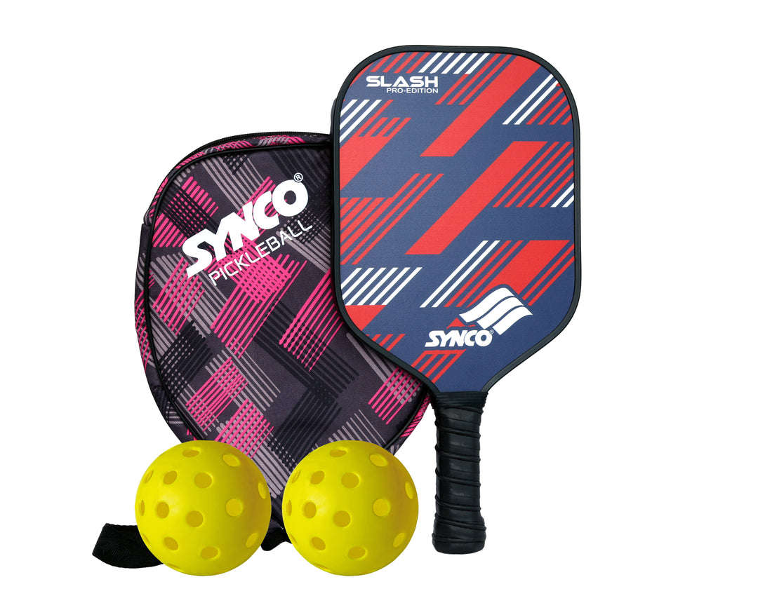 Carbon Fibre Pickleball Paddle 16mm, plus Two Performance Pickleballs, supplied in a Carry Bag - Slash Red
