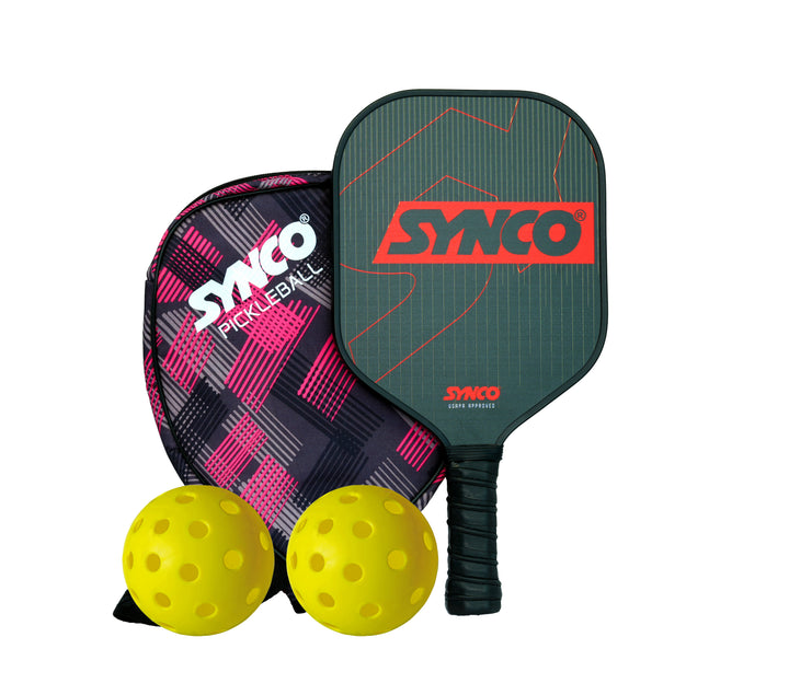 Fibreglass Pickleball Paddle 16mm, plus Two Performance Pickleballs, supplied in a Carry Bag - Carbonium Red